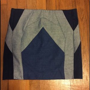 Maje Navy and Gray Geometric Mini Skirt